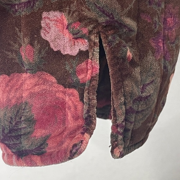 Vintage Sun’N Sand Velvet Floral Quilted Toggle Coat Pockets Roses Cottage Core - Picture 5 of 7